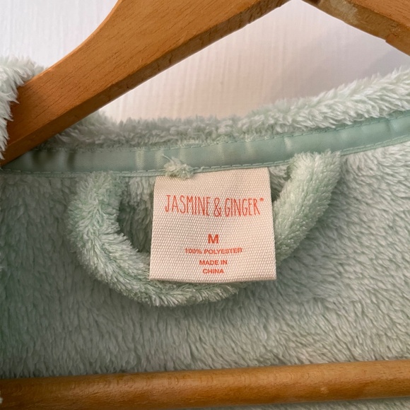 Jasmine & Ginger Plush Hooded Robe. Tie Waist, Sz M. Mint green - Picture 4 of 6
